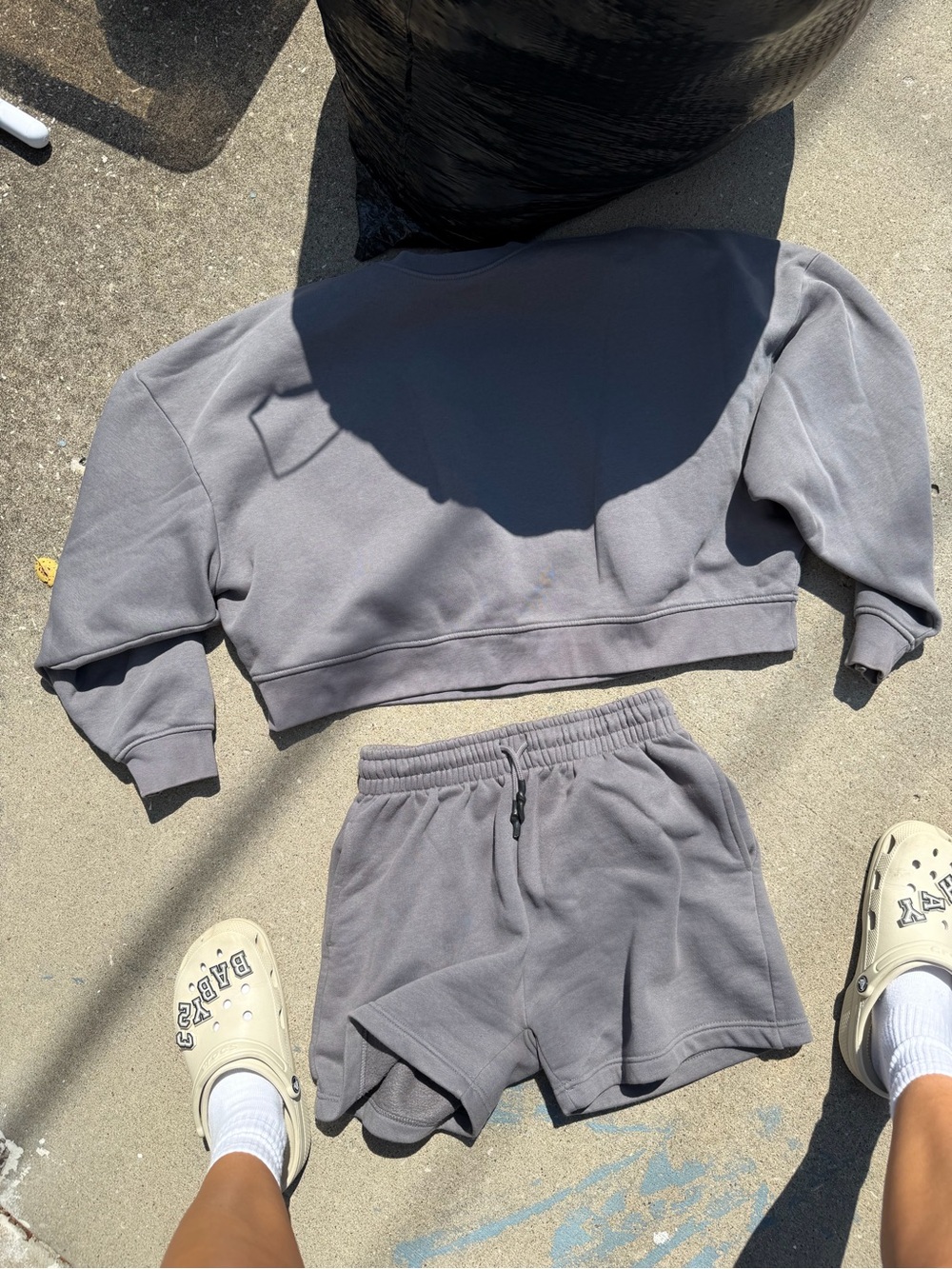 PLT Gray Cropped Sweatshirt and Shorts Set